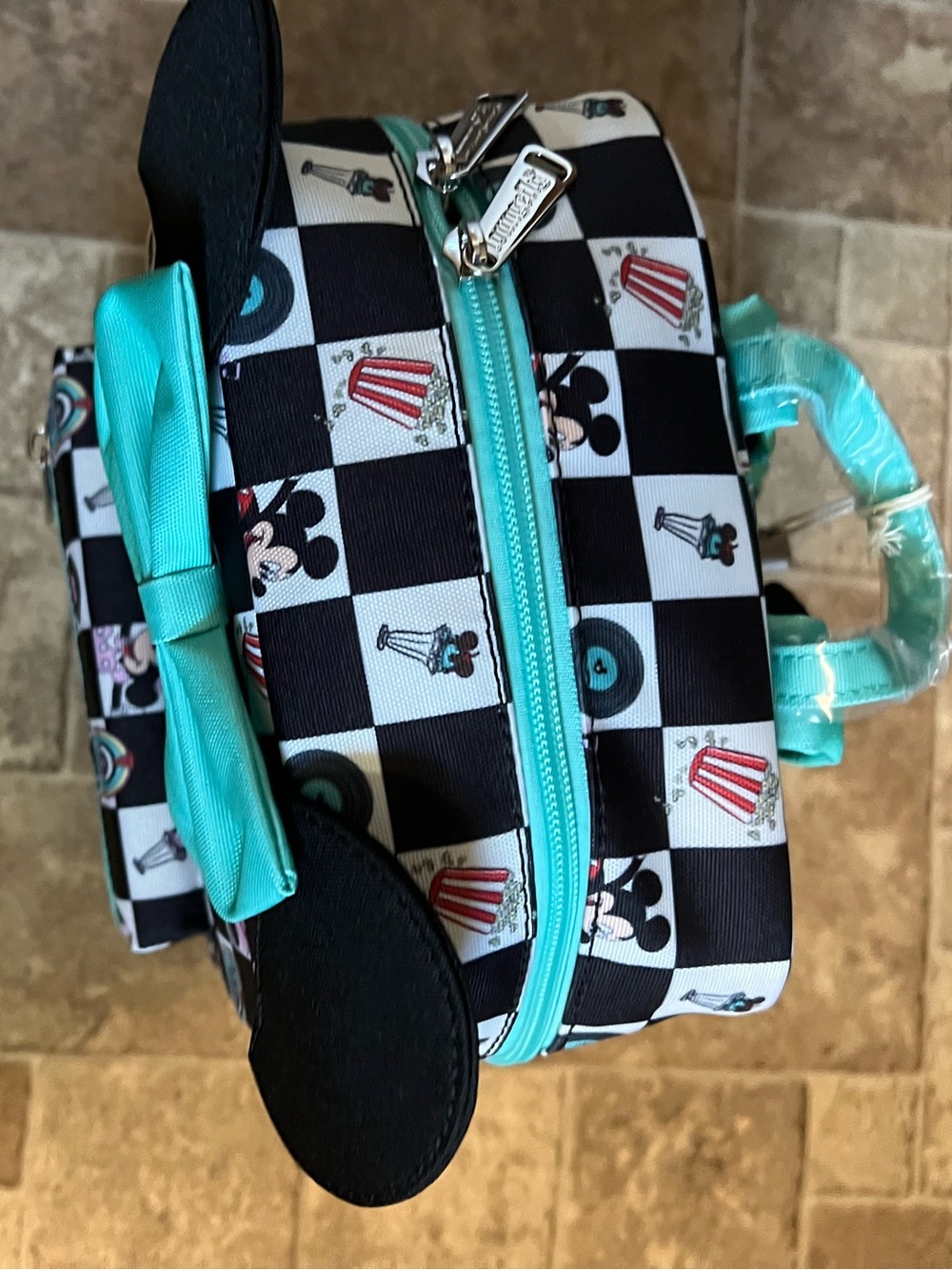 NWT Loungefly Black & Teal Minnie Mouse Backpack - Picture 2 of 3
